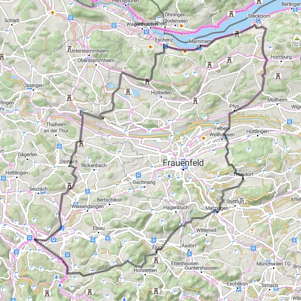 Karttaminiaatyyri "Winterthur - Panorama - Hulmen - Mattenbach - Winterthur" pyöräilyinspiraatiosta alueella Zürich, Switzerland. Luotu Tarmacs.app pyöräilyreittisuunnittelijalla