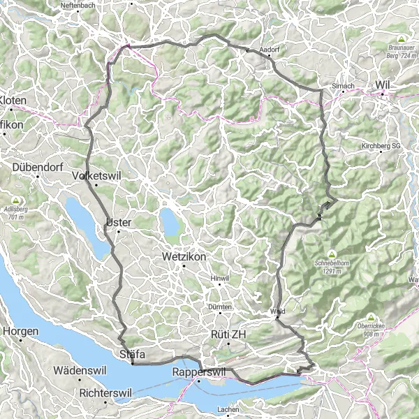 Miniatura mapy "Trasa Heidenbüel - Mönchaltorf" - trasy rowerowej w Zürich, Switzerland. Wygenerowane przez planer tras rowerowych Tarmacs.app