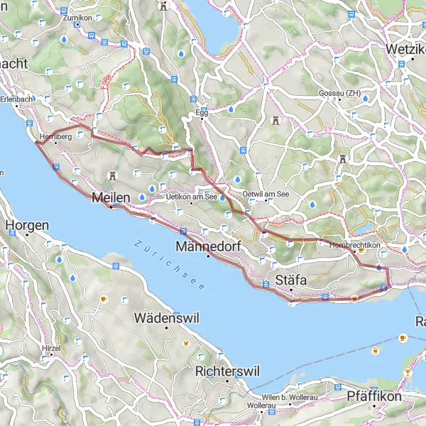 Miniaturní mapa "Gravel Route Around Wolfhausen" inspirace pro cyklisty v oblasti Zürich, Switzerland. Vytvořeno pomocí plánovače tras Tarmacs.app
