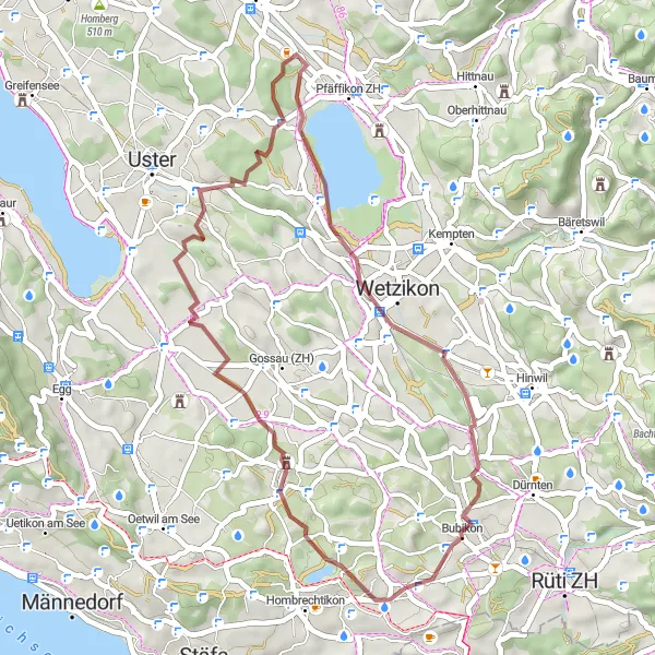Karten-Miniaturansicht der Radinspiration "Rundtour Bochslen-Grüningen-Tämbrig-Jucker Farm-Chäsberg-Wolfhausen" in Zürich, Switzerland. Erstellt vom Tarmacs.app-Routenplaner für Radtouren