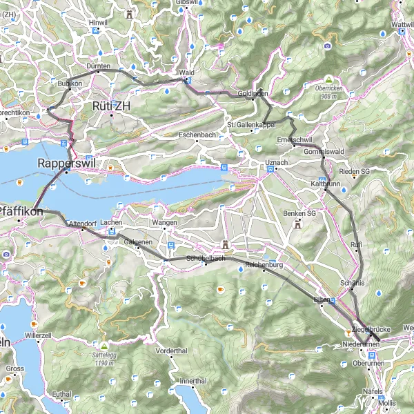 Karten-Miniaturansicht der Radinspiration "Wolfhausen - Paradies Route" in Zürich, Switzerland. Erstellt vom Tarmacs.app-Routenplaner für Radtouren