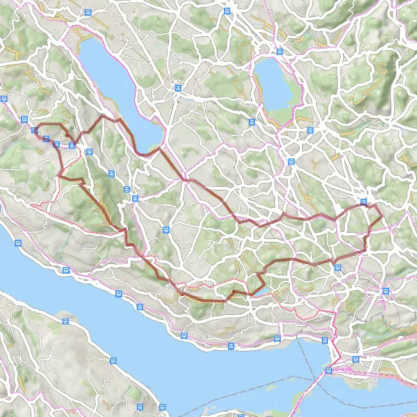 Miniaturní mapa "Gravelový okruh kolem Zollikerbergu" inspirace pro cyklisty v oblasti Zürich, Switzerland. Vytvořeno pomocí plánovače tras Tarmacs.app