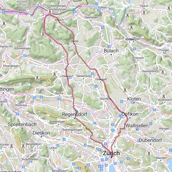 Miniatuurkaart van de fietsinspiratie "Höngg naar Monte Diggelmann" in Zürich, Switzerland. Gemaakt door de Tarmacs.app fietsrouteplanner