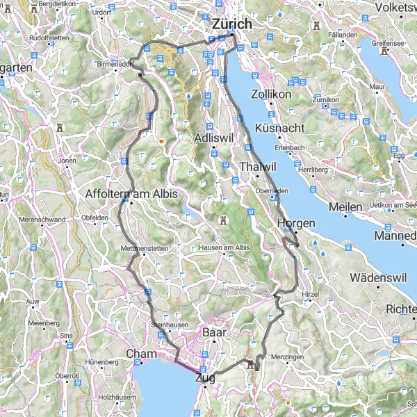 Miniaturní mapa "Road Cycling Loop to Wettswil and Sihlbrugg" inspirace pro cyklisty v oblasti Zürich, Switzerland. Vytvořeno pomocí plánovače tras Tarmacs.app