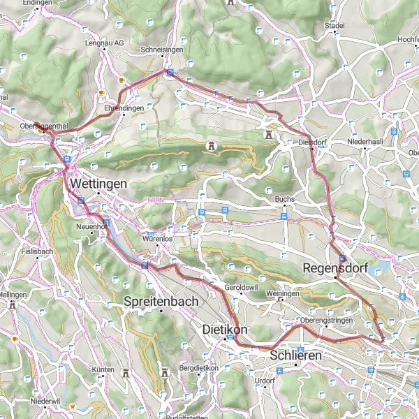 Zemljevid v pomanjšavi "Odkrijte skrite zaklade švicarskega podeželja" kolesarske inspiracije v Zürich, Switzerland. Generirano z načrtovalcem kolesarskih poti Tarmacs.app