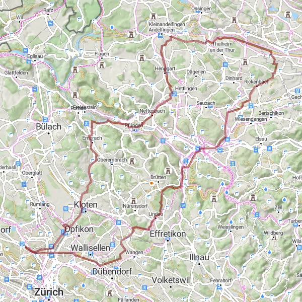 Miniatura della mappa di ispirazione al ciclismo "Giro Gravel tra Seebach e Oerlikon" nella regione di Zürich, Switzerland. Generata da Tarmacs.app, pianificatore di rotte ciclistiche