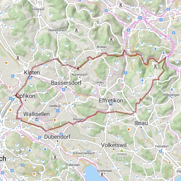 Mapa miniatúra "Gravel cycling route to Oberäntschberg and Brünggberg" cyklistická inšpirácia v Zürich, Switzerland. Vygenerované cyklistickým plánovačom trás Tarmacs.app