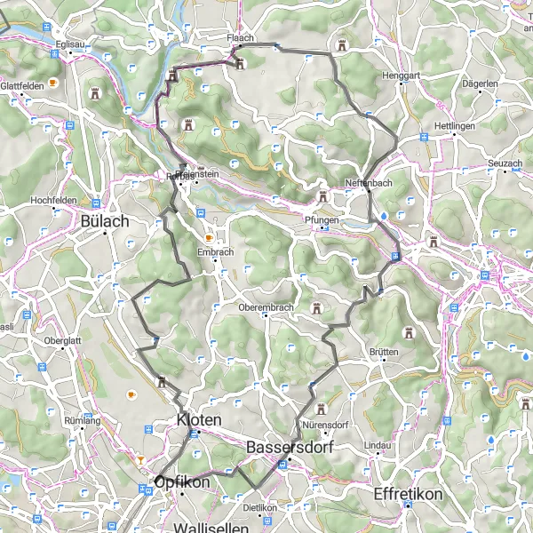 Miniatua del mapa de inspiración ciclista "Ruta de ciclismo de carretera por Winkel y Taggenberg" en Zürich, Switzerland. Generado por Tarmacs.app planificador de rutas ciclistas