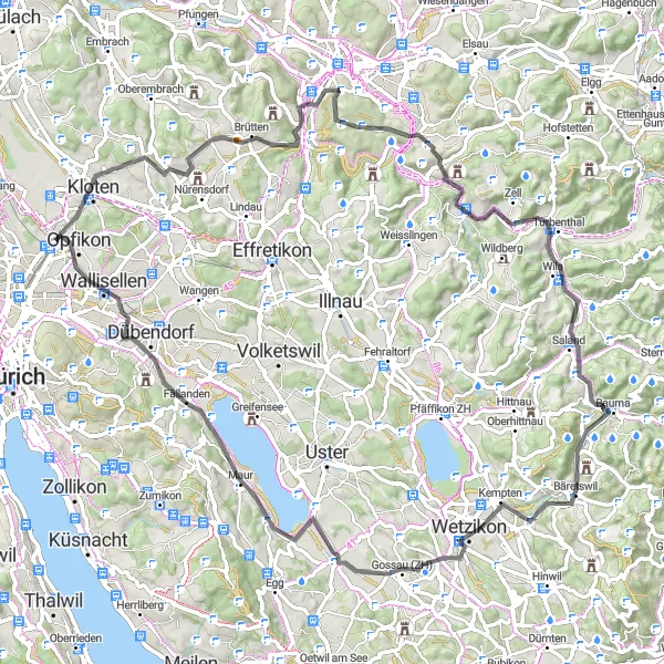 Kartminiatyr av "Charmiga Byar och Natursköna Landskap" cykelinspiration i Zürich, Switzerland. Genererad av Tarmacs.app cykelruttplanerare