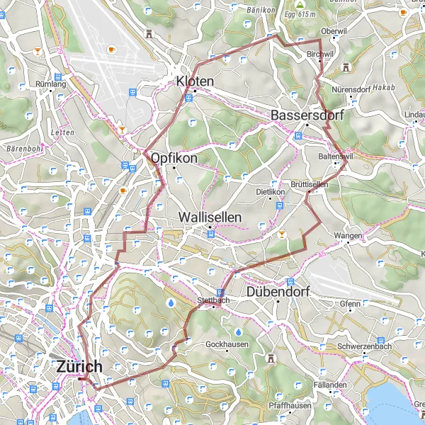 Map miniature of "Zürich Gravel Loop" cycling inspiration in Zürich, Switzerland. Generated by Tarmacs.app cycling route planner