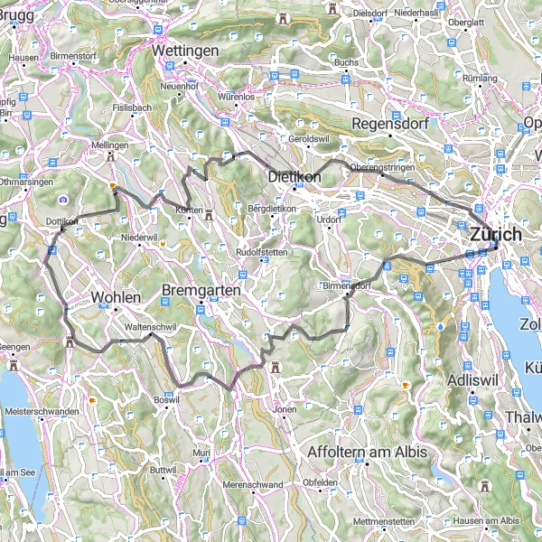 Karten-Miniaturansicht der Radinspiration "Von Zürich nach Spreitenbach" in Zürich, Switzerland. Erstellt vom Tarmacs.app-Routenplaner für Radtouren