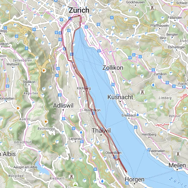 Miniatura mapy "Trasa gravelowa przez Oberrieden" - trasy rowerowej w Zürich, Switzerland. Wygenerowane przez planer tras rowerowych Tarmacs.app