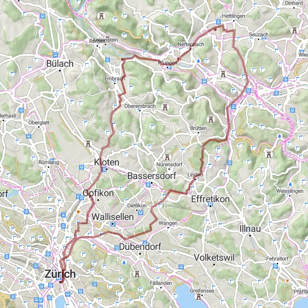 Map miniature of "Zürich Gravel Adventure" cycling inspiration in Zürich, Switzerland. Generated by Tarmacs.app cycling route planner