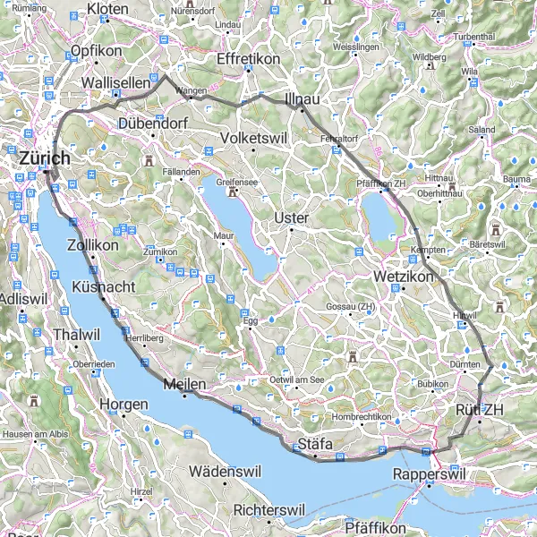 Miniatuurkaart van de fietsinspiratie "Rondrit van Fluntern naar Ritterhaus Ürikon" in Zürich, Switzerland. Gemaakt door de Tarmacs.app fietsrouteplanner