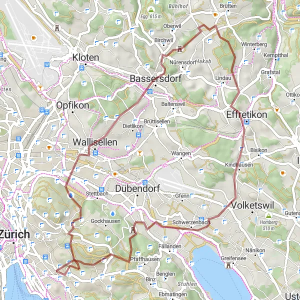 Miniaturní mapa "Scenic Gravel Ride to Loorenkopf" inspirace pro cyklisty v oblasti Zürich, Switzerland. Vytvořeno pomocí plánovače tras Tarmacs.app