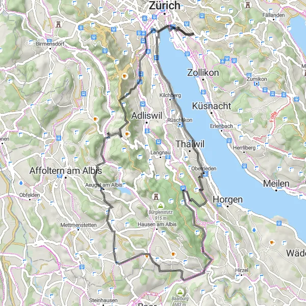 Miniatuurkaart van de fietsinspiratie "Zürichseerunde" in Zürich, Switzerland. Gemaakt door de Tarmacs.app fietsrouteplanner