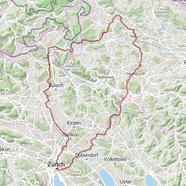 Miniature de la carte de l'inspiration cycliste "Exploration des Vallées" dans la Zürich, Switzerland. Générée par le planificateur d'itinéraire cycliste Tarmacs.app