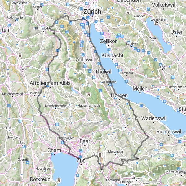 Karttaminiaatyyri "Zürich - Niederwil - Wettswil - Whiskypass" pyöräilyinspiraatiosta alueella Zürich, Switzerland. Luotu Tarmacs.app pyöräilyreittisuunnittelijalla