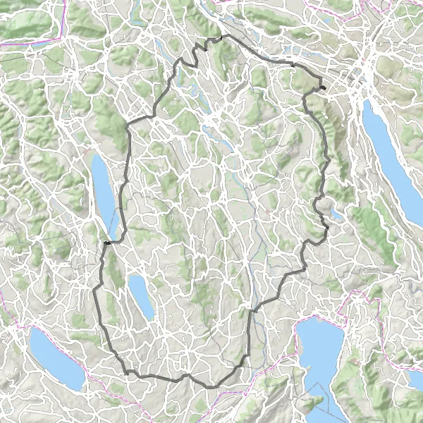 Miniatura della mappa di ispirazione al ciclismo "Avventura Stradale da Stallikon a Spreitenbach" nella regione di Zürich, Switzerland. Generata da Tarmacs.app, pianificatore di rotte ciclistiche