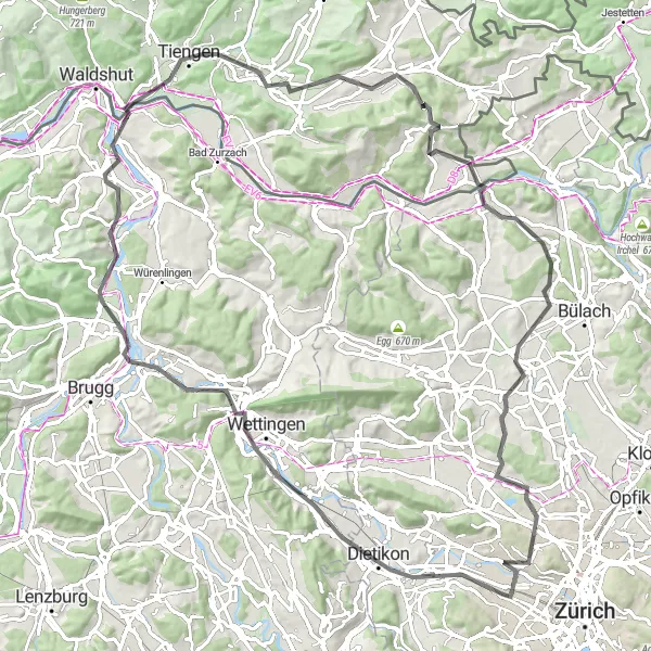 Kartminiatyr av "Episk landeveiseventyr gjennom Sveits" sykkelinspirasjon i Zürich, Switzerland. Generert av Tarmacs.app sykkelrutoplanlegger