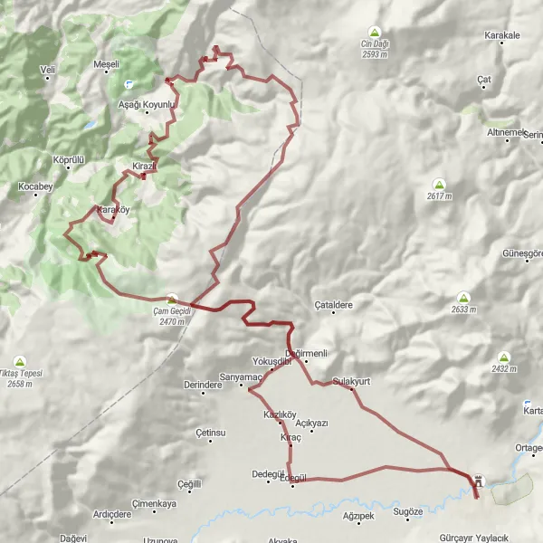 Map miniature of "Among the Mountains and Lakes of Ardahan" cycling inspiration in Ağrı, Kars, Iğdır, Ardahan, Turkey. Generated by Tarmacs.app cycling route planner