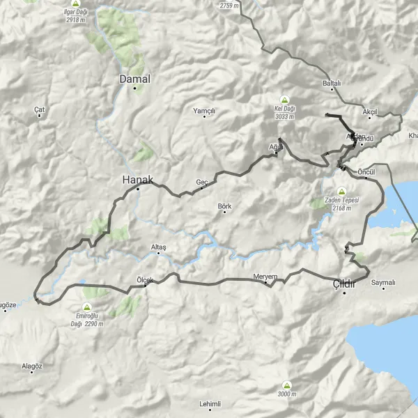 Map miniature of "Ardahan Castle and Hanak" cycling inspiration in Ağrı, Kars, Iğdır, Ardahan, Turkey. Generated by Tarmacs.app cycling route planner