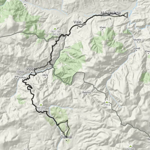 Map miniature of "Kars Expedition" cycling inspiration in Ağrı, Kars, Iğdır, Ardahan, Turkey. Generated by Tarmacs.app cycling route planner