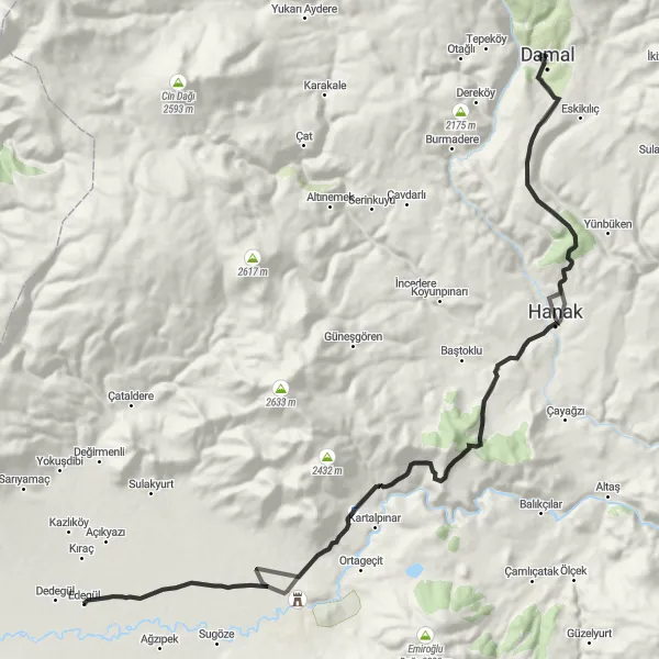 Map miniature of "Iğdır Adventure" cycling inspiration in Ağrı, Kars, Iğdır, Ardahan, Turkey. Generated by Tarmacs.app cycling route planner