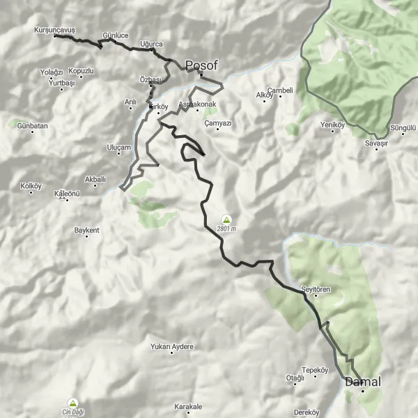 Map miniature of "Exploring the Cultural Gems of Ardahan" cycling inspiration in Ağrı, Kars, Iğdır, Ardahan, Turkey. Generated by Tarmacs.app cycling route planner