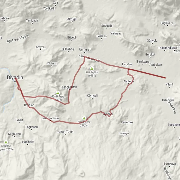 Map miniature of "Scenic Marvel" cycling inspiration in Ağrı, Kars, Iğdır, Ardahan, Turkey. Generated by Tarmacs.app cycling route planner