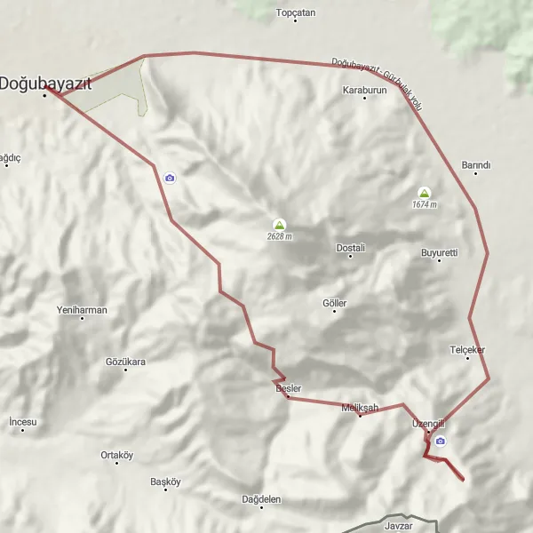 Map miniature of "Ishak Pasha Palace and Durupınar site circuit" cycling inspiration in Ağrı, Kars, Iğdır, Ardahan, Turkey. Generated by Tarmacs.app cycling route planner