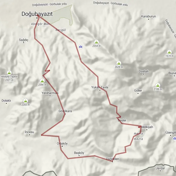 Map miniature of "Doğubayazıt and Ishak Pasha Palace" cycling inspiration in Ağrı, Kars, Iğdır, Ardahan, Turkey. Generated by Tarmacs.app cycling route planner