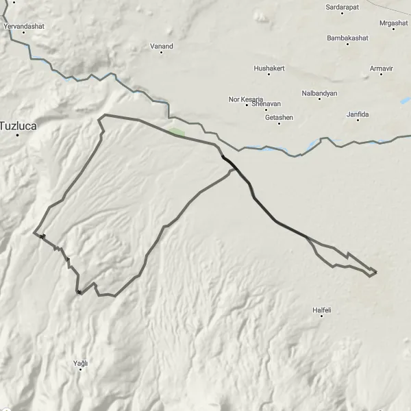 Map miniature of "Iğdır Mountain Challenge" cycling inspiration in Ağrı, Kars, Iğdır, Ardahan, Turkey. Generated by Tarmacs.app cycling route planner