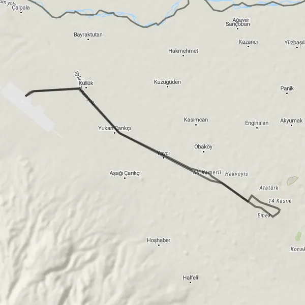 Map miniature of "The Scenic Route" cycling inspiration in Ağrı, Kars, Iğdır, Ardahan, Turkey. Generated by Tarmacs.app cycling route planner