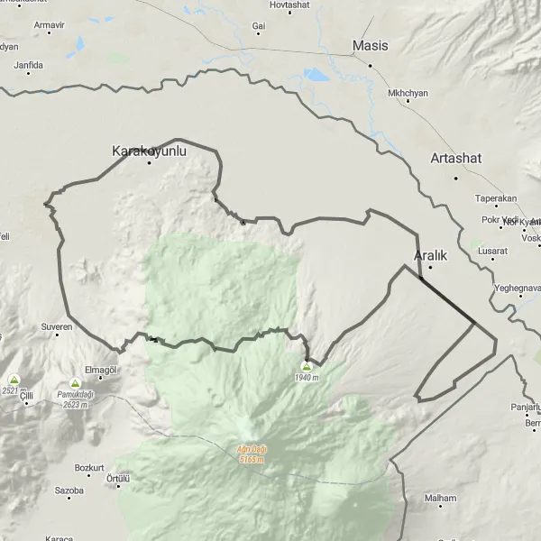 Map miniature of "The Ultimate Adventure" cycling inspiration in Ağrı, Kars, Iğdır, Ardahan, Turkey. Generated by Tarmacs.app cycling route planner