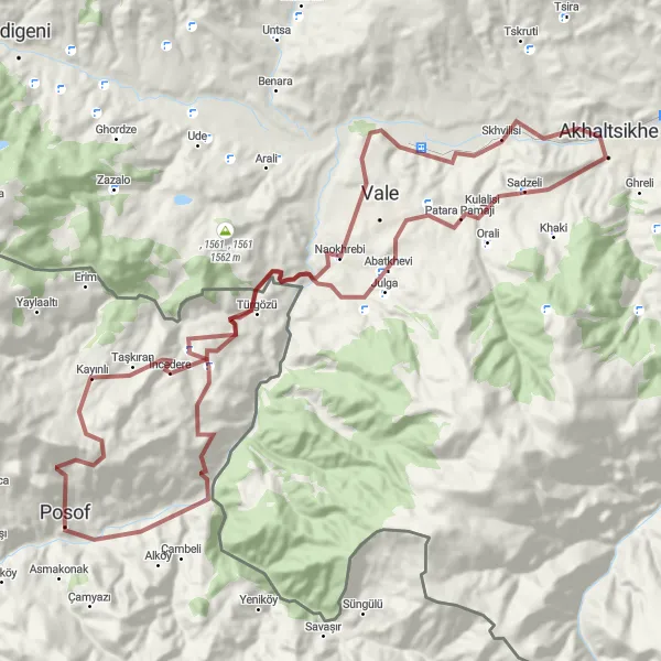 Map miniature of "Gravel Exploration to Akhaltsikhe" cycling inspiration in Ağrı, Kars, Iğdır, Ardahan, Turkey. Generated by Tarmacs.app cycling route planner
