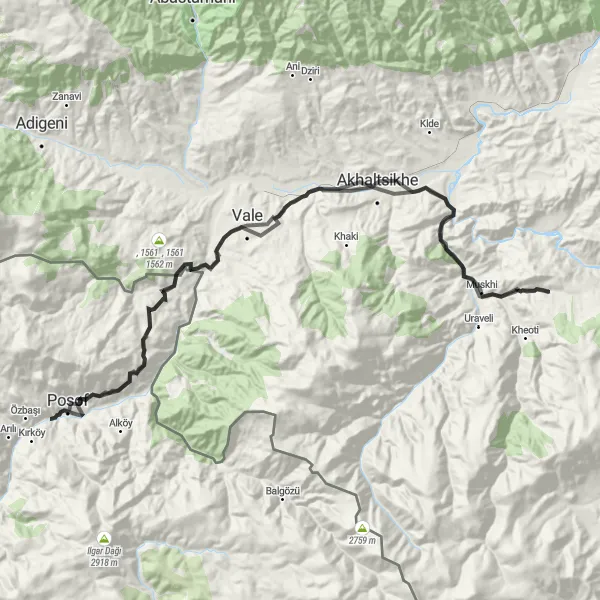 Map miniature of "Road Journey to Türkgözü/Badele" cycling inspiration in Ağrı, Kars, Iğdır, Ardahan, Turkey. Generated by Tarmacs.app cycling route planner