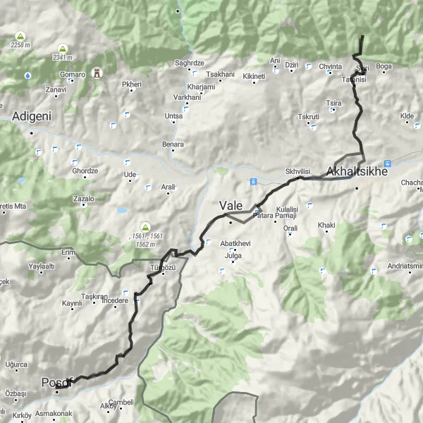 Map miniature of "Road Adventure to Akhaltsikhe" cycling inspiration in Ağrı, Kars, Iğdır, Ardahan, Turkey. Generated by Tarmacs.app cycling route planner