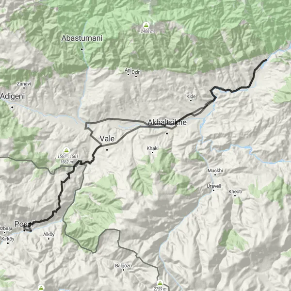 Map miniature of "Scenic Road Cycling to Türkgözü/Badele" cycling inspiration in Ağrı, Kars, Iğdır, Ardahan, Turkey. Generated by Tarmacs.app cycling route planner
