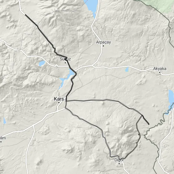 Map miniature of "Ardahan Adventure" cycling inspiration in Ağrı, Kars, Iğdır, Ardahan, Turkey. Generated by Tarmacs.app cycling route planner