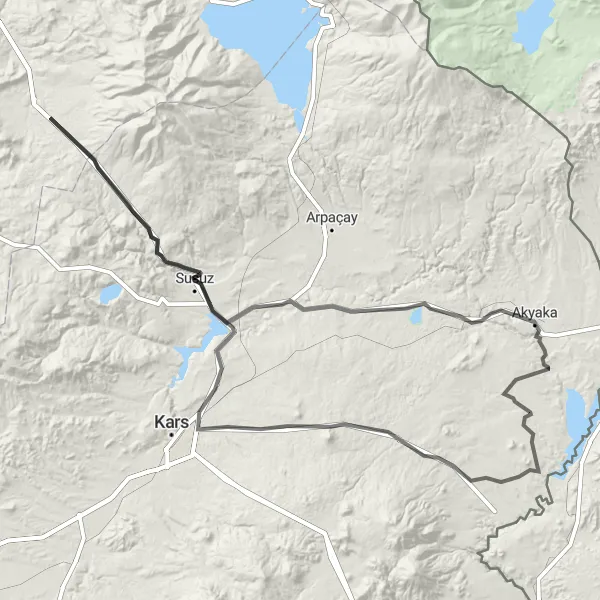 Map miniature of "Scenic Road Cycling Route near Susuz" cycling inspiration in Ağrı, Kars, Iğdır, Ardahan, Turkey. Generated by Tarmacs.app cycling route planner