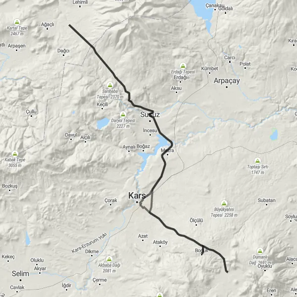 Map miniature of "Discover the Beauty of Kars by Road Bike" cycling inspiration in Ağrı, Kars, Iğdır, Ardahan, Turkey. Generated by Tarmacs.app cycling route planner