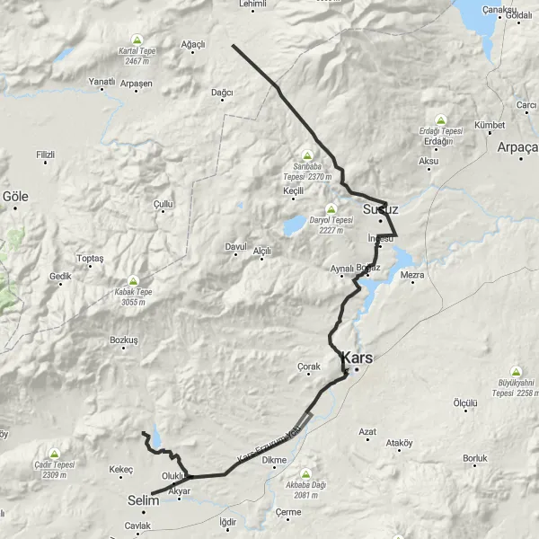 Map miniature of "Scenic Road Biking Adventure near Susuz" cycling inspiration in Ağrı, Kars, Iğdır, Ardahan, Turkey. Generated by Tarmacs.app cycling route planner