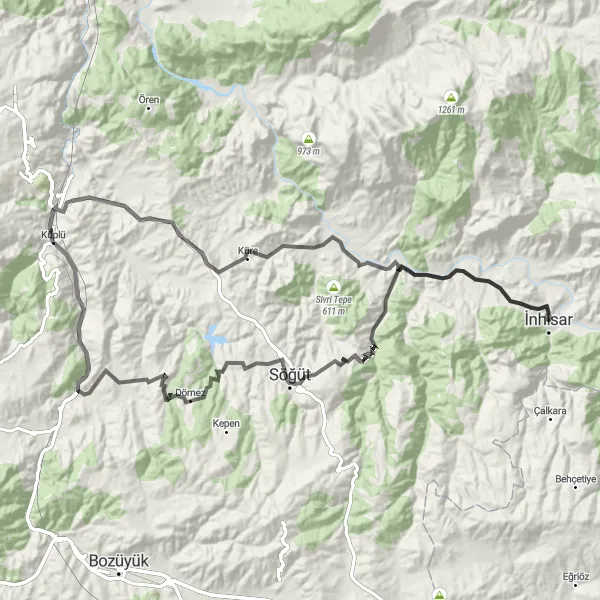 Map miniature of "Eskişehir Adventure" cycling inspiration in Bursa, Eskişehir, Bilecik, Turkey. Generated by Tarmacs.app cycling route planner