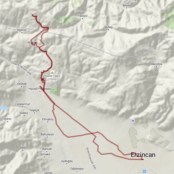 Map miniature of "Erzincan Gravel Adventure" cycling inspiration in Erzurum, Erzincan, Bayburt, Turkey. Generated by Tarmacs.app cycling route planner