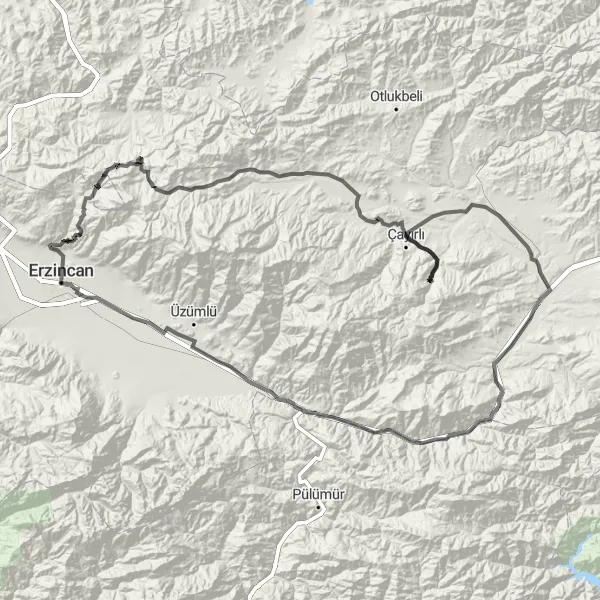 Map miniature of "Erzincan to Çayırlı Cycling Adventure" cycling inspiration in Erzurum, Erzincan, Bayburt, Turkey. Generated by Tarmacs.app cycling route planner