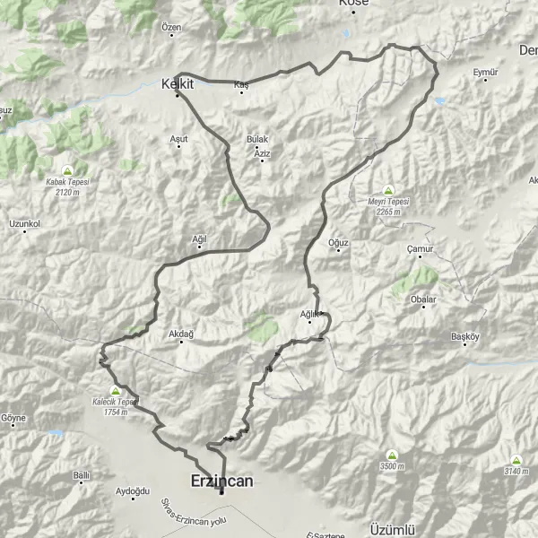 Map miniature of "Discovering Bayburt" cycling inspiration in Erzurum, Erzincan, Bayburt, Turkey. Generated by Tarmacs.app cycling route planner