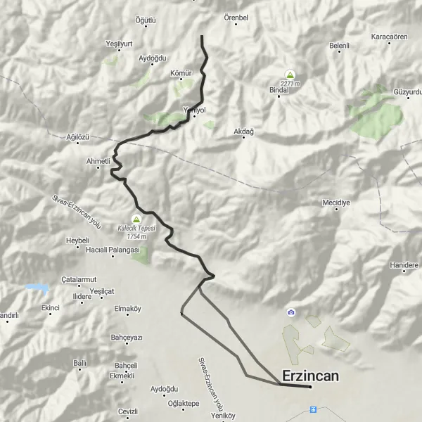 Map miniature of "Erzincan Mountain Challenge" cycling inspiration in Erzurum, Erzincan, Bayburt, Turkey. Generated by Tarmacs.app cycling route planner