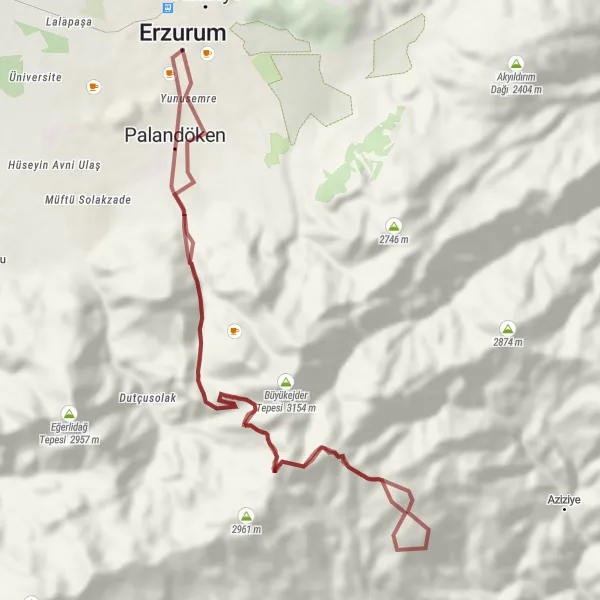Map miniature of "Yunusemre Gravel Loop" cycling inspiration in Erzurum, Erzincan, Bayburt, Turkey. Generated by Tarmacs.app cycling route planner