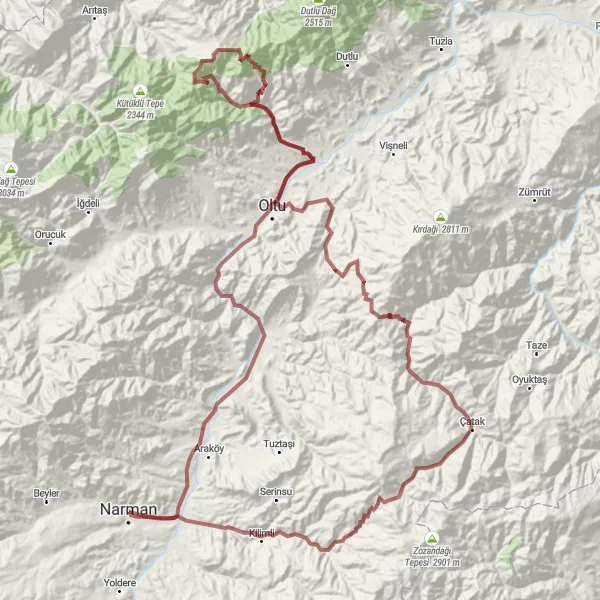 Map miniature of "Gravel Adventure" cycling inspiration in Erzurum, Erzincan, Bayburt, Turkey. Generated by Tarmacs.app cycling route planner
